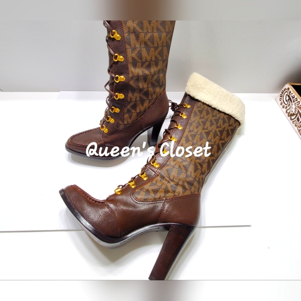 MICHAEL Michael Kors | Vintage Signature Canvas and Shearling Lace Up Boots